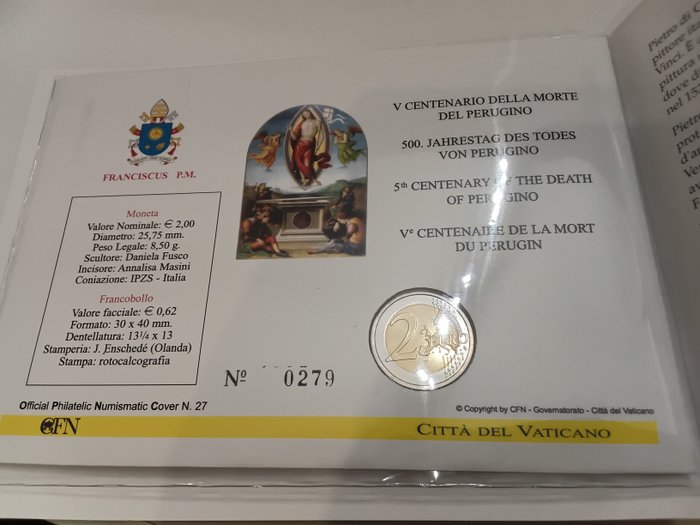 Vatikanstaten. 2 Euro 2023 "Perugino" - Busta Filatelico Numismatica  (Ingen mindstepris)