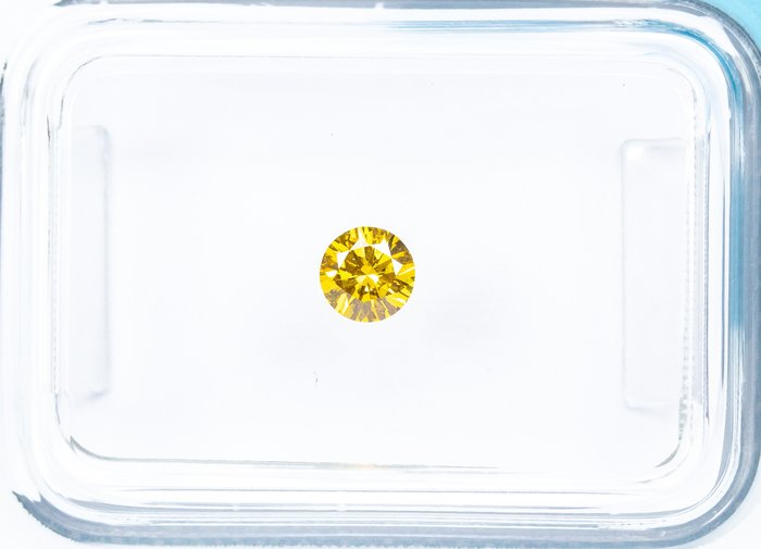 Ingen mindstepris - 1 pcs Diamant  (Naturfarvet)  - 0.17 ct - Rund - Fancy vivid Brunlig, Gul - SI1 - International Gemological Institute (IGI)