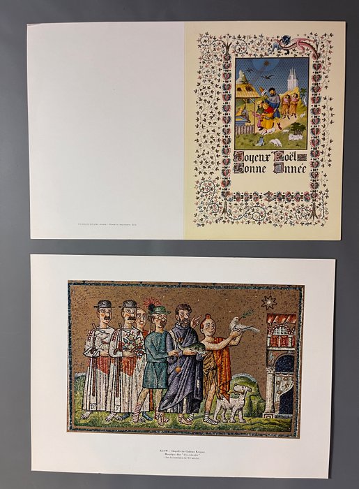 Hergé - Ensemble de 2 cartes de voeux - Mosaïque à la colombe et Les riches Heures