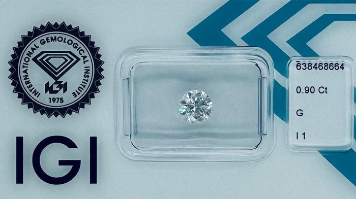 1 pcs Diamant  (Natur)  - 0.90 ct - Rund - G - I1 - International Gemological Institute (IGI)