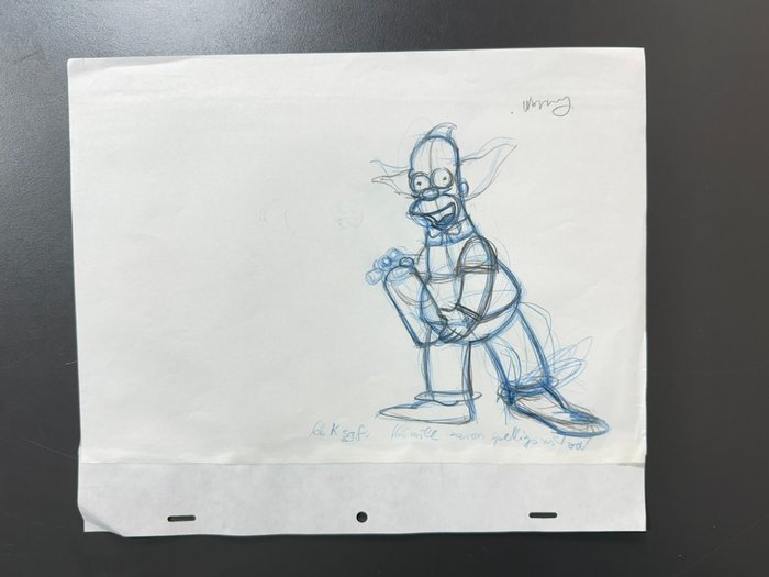 The Simpsons - 1 Original animationstegning af Krusty the Clown, certificeret