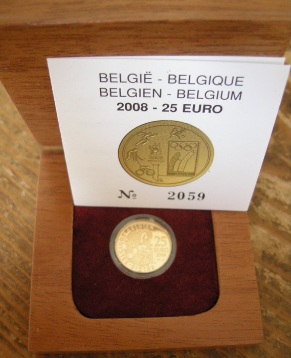 Belgien 25 Euro 2008 "Beijing Olympics" - originele houten cassette