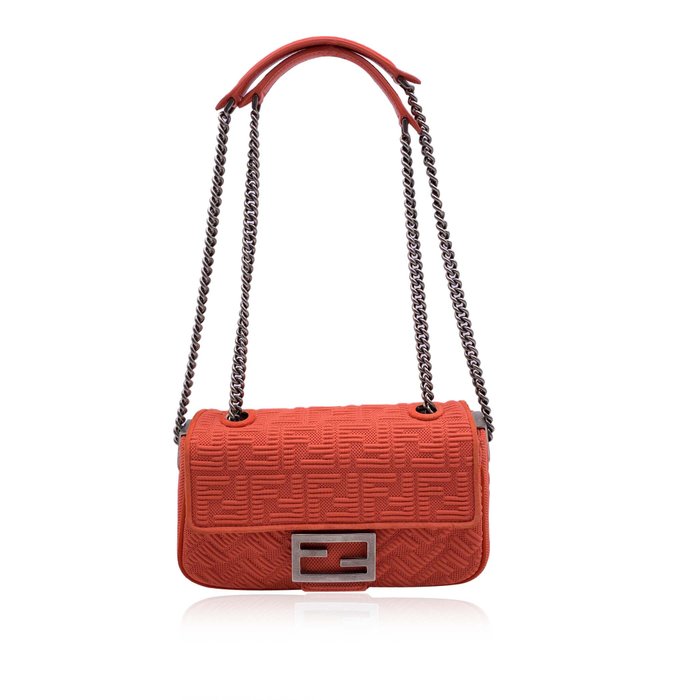 Fendi - Orange Embossed FF Logo Baguette Chain Crossbody Bag - Crossbody-taske