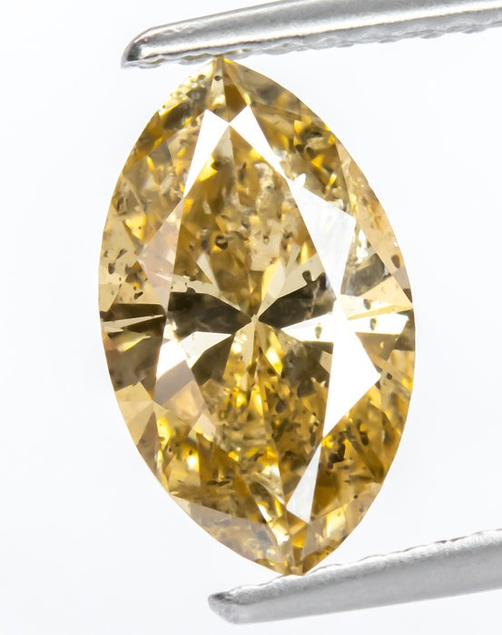 Ingen mindstepris - 1 pcs Diamant  (Naturfarvet)  - 1.32 ct - Marquise - Fancy Brunlig Gul - I1 - Gem Report Antwerp (GRA)