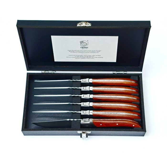 Laguiole - 6x Luxury Steak Knives - Rose Wood - style de - Bordknive sæt (6) - Rustfrit stål