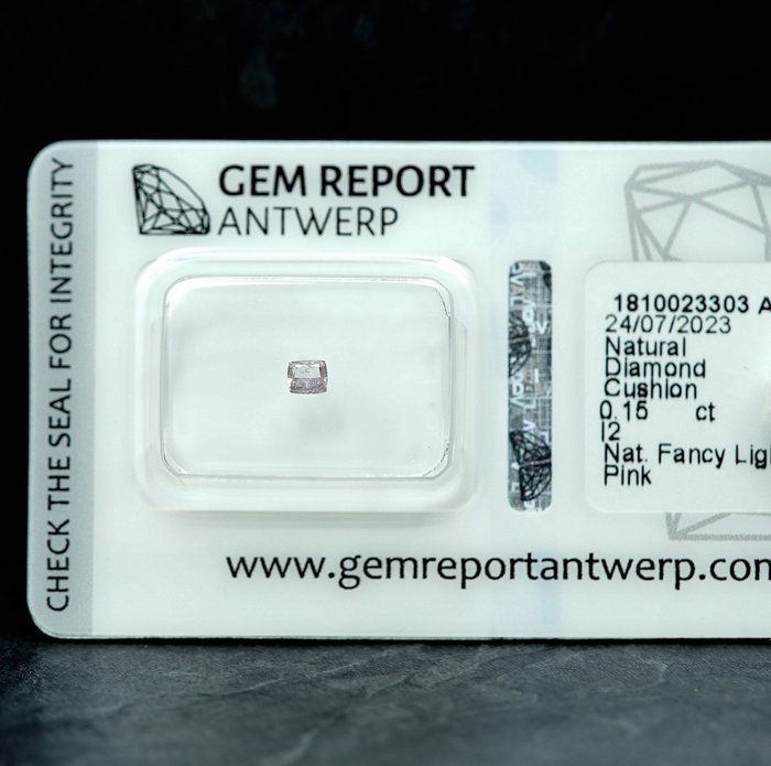 1 pcs Diamant  (Naturfarvet)  - 0.15 ct - Pude - Fancy light Lyserød - I2 - Gem Report Antwerp (GRA)