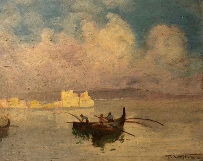 Giulio Vittini (1888-1968) - Veduta marina di Castel dell'Ovo