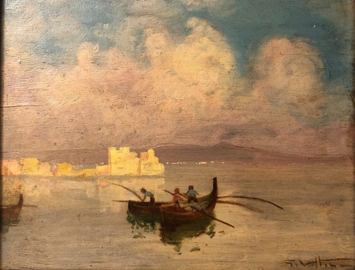 Giulio Vittini (1888-1968) - Veduta marina di Castel dell'Ovo