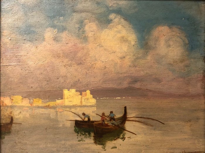 Giulio Vittini (1888-1968) - Veduta marina di Castel dell'Ovo