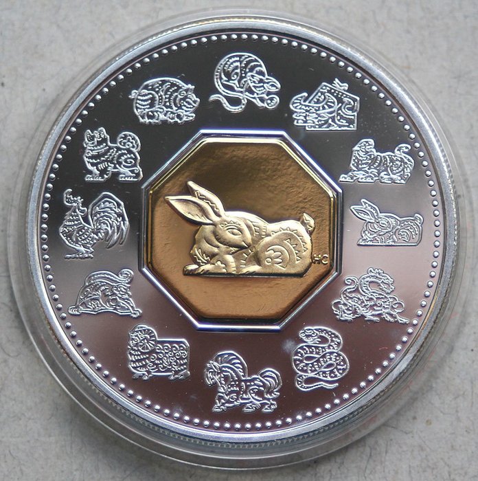 Canada. 15 Dollars 1999 'Jahr des Hasen' - mit 24k vergoldet inlay, Proof  (Ingen mindstepris)