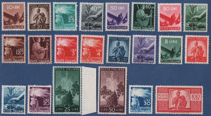 Den Italienske Republik 1946/1947 - Demokratisk serie med velcentreret L. 30 og L. 100 MNH** - Sassone S. 130