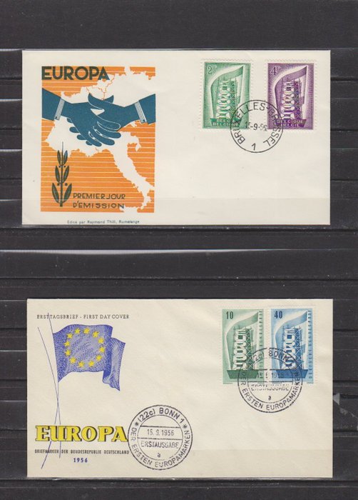 Europa CEPT 1956/1958 - Europa FDC Michel Belgien 1043/1044 til Tyrkiet 1610-1611 1956-1958 uden at skrive og løbe. - Europa FDC Michel België 1043/1044 t/m Turkije 1610-1611 1956-1958 onbeschreven en gelopen.