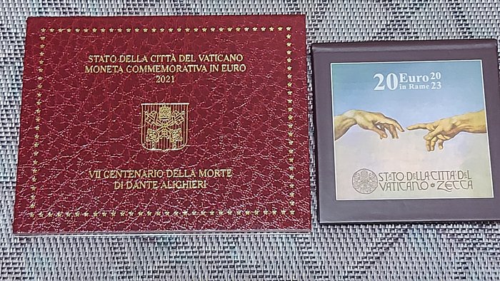 Vatikanstaten. 2 Euro / 20 Euro 2021/2023 "Dante Alighieri" + "The Creation of Adam" (2 moedas)  (Ingen mindstepris)