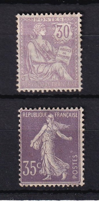 Frankrig 1902/1906 - kyst 530€, 30c Mouchon og 35c såmand mager figur - Yvert n°128 et 136