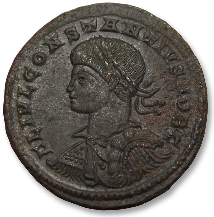 Romarriket Constantius II as Caesar under his father Constantine I Follis Treveri (Trier) mint circa 326 AD - mintmark STR(pellet in crescent) -