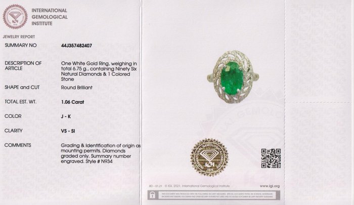 Cocktailring - 14 karat Hvidguld -  5.32ct. tw. Tsavorit - Diamant - Tsavorite granatring