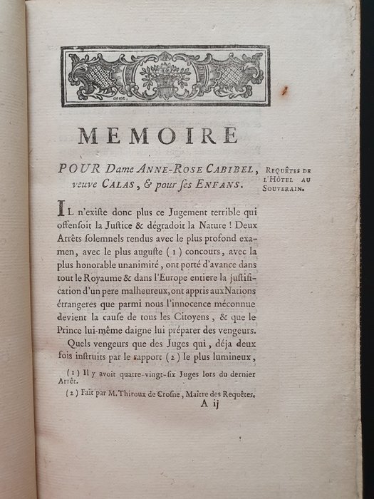 Mémoire pour Dame Anne-Rose Cabibel Veuve Calas et pour ses Enfants - 1765