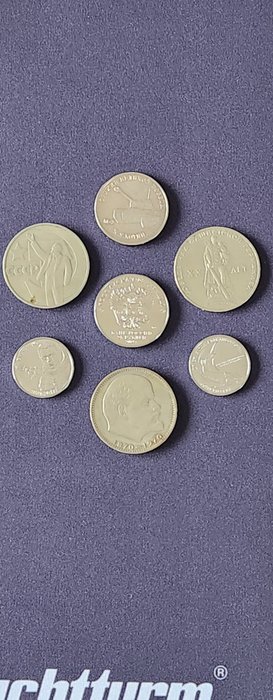 Rusland, Sovjetunionen (USSR). A Lot of 7 x Variety Roubles Coins, including ''Gagarin CCCP in Space''  ''World Wars"  (Ingen mindstepris)