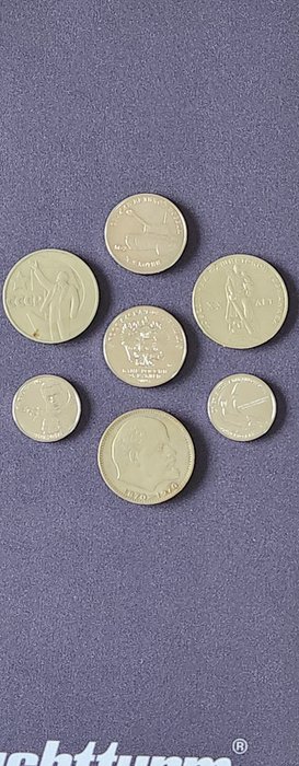 Rusland, Sovjetunionen (USSR). A Lot of 7 x Variety Roubles Coins, including ''Gagarin CCCP in Space''  ''World Wars"  (Ingen mindstepris)