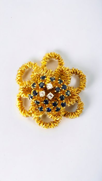 Tiffany  Co. - Broche - 18 kraat Gulguld, TIFFANY  CO 18K guld, 2,15 karat safir- og diamantnålsbroche 30 gram Diamant (Natur)