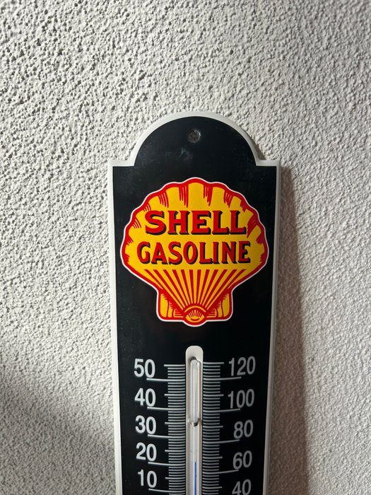 AUTHORIZED DEALER - SHELL GASOLINE - Emaljeskilt - Reklame termometer - Emalje, Metal