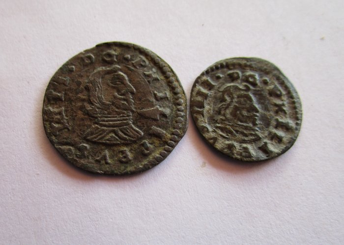 Spanien. Filip 4.. Lote de 2 monedas 8 Maravedís, Madrid 1661 Y  4 Maravedís, Trujillo 1662 M  (Ingen mindstepris)