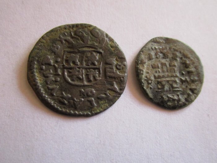 Spanien. Filip 4.. Lote de 2 monedas 8 Maravedís, Madrid 1661 Y  4 Maravedís, Trujillo 1662 M  (Ingen mindstepris)