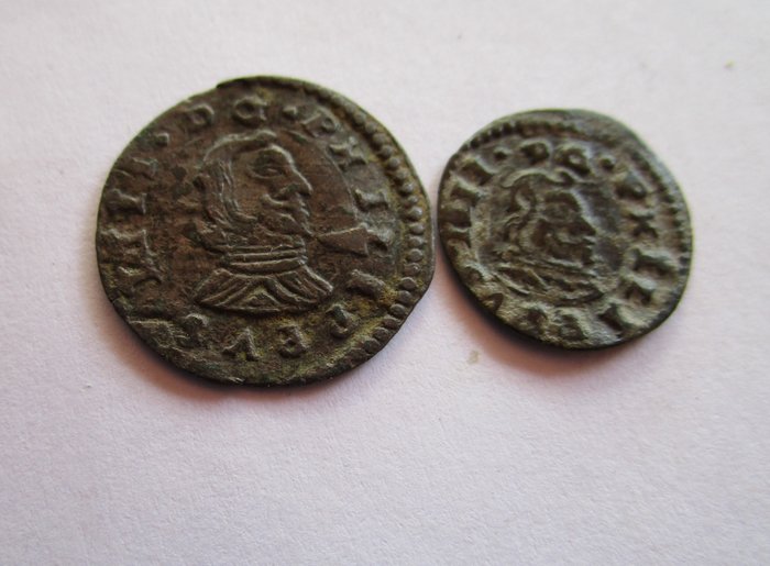 Spanien. Filip 4.. Lote de 2 monedas 8 Maravedís, Madrid 1661 Y  4 Maravedís, Trujillo 1662 M  (Ingen mindstepris)