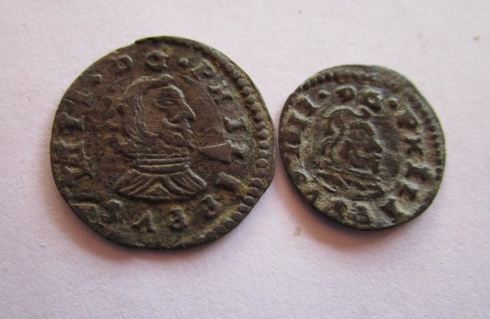 Spanien. Filip 4.. Lote de 2 monedas 8 Maravedís, Madrid 1661 Y  4 Maravedís, Trujillo 1662 M  (Ingen mindstepris)