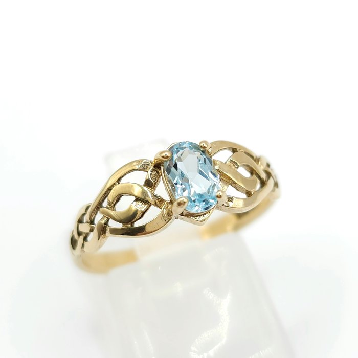 Ingen mindstepris - Forlovelsesring - 9 kt. Gulguld -  0.50ct. tw. Akvamarin - Celtic Knot Solitaire