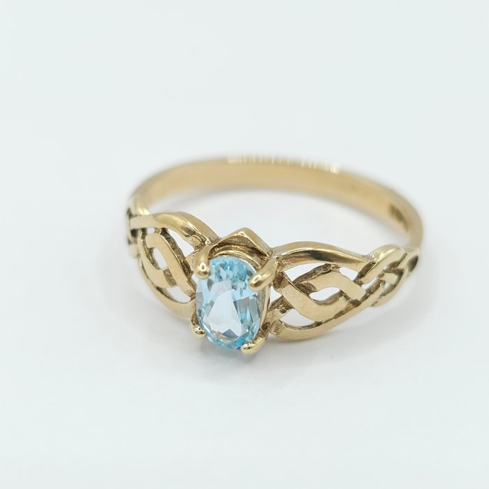 Ingen mindstepris - Forlovelsesring - 9 kt. Gulguld -  0.50ct. tw. Akvamarin - Celtic Knot Solitaire