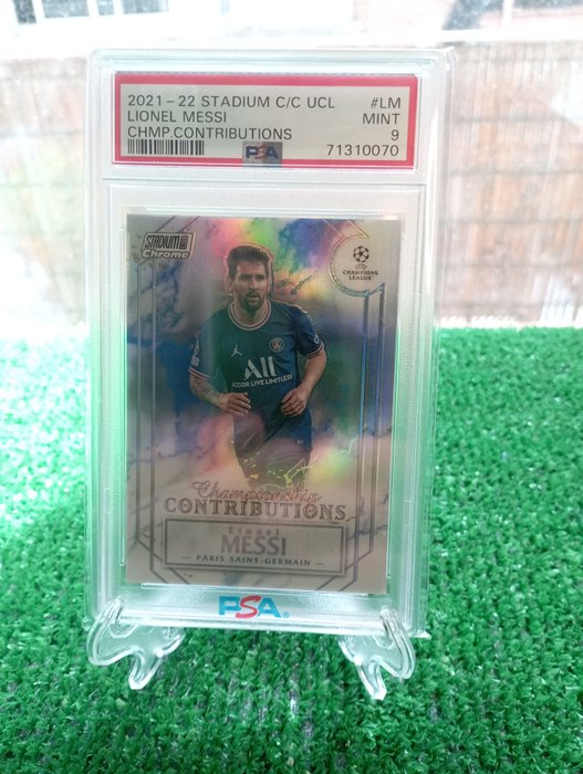 2021/22 Topps Stadium Club Chrome UCL Lionel Messi Championship Contributions PSA 9 - 1 Graded card