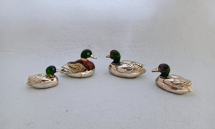 Saturno Enameled - Duck Family - Miniature figur  (4) - .925 sølv