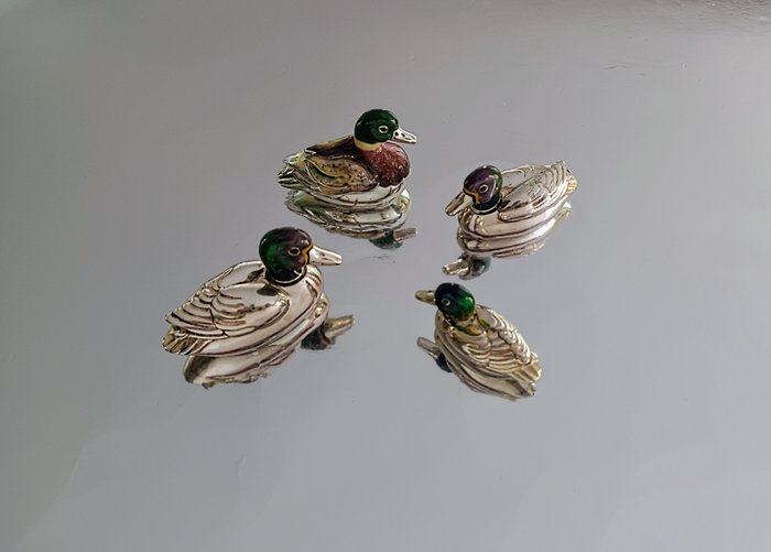 Saturno Enameled - Duck Family - Miniature figur  (4) - .925 sølv