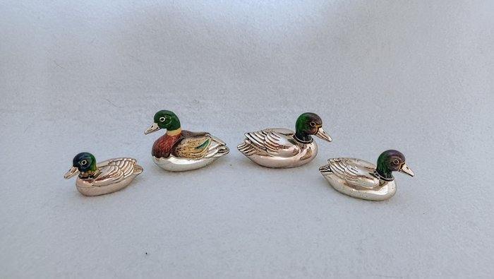 Saturno Enameled - Duck Family - Miniature figur  (4) - .925 sølv