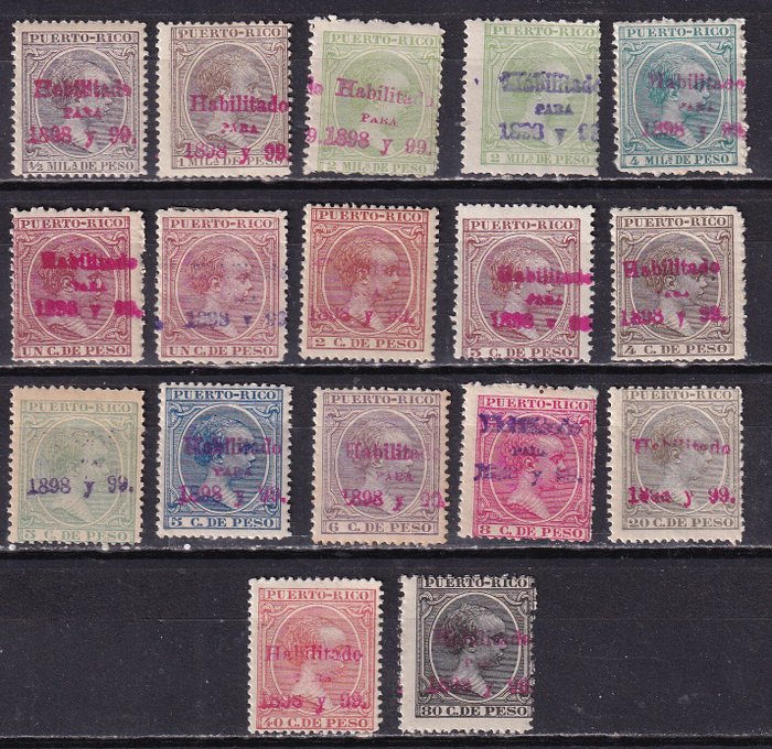 Puerto Rico  - 1898/1899 - Autoriseret - Edifil 150/166 - Ufuldstændig serie