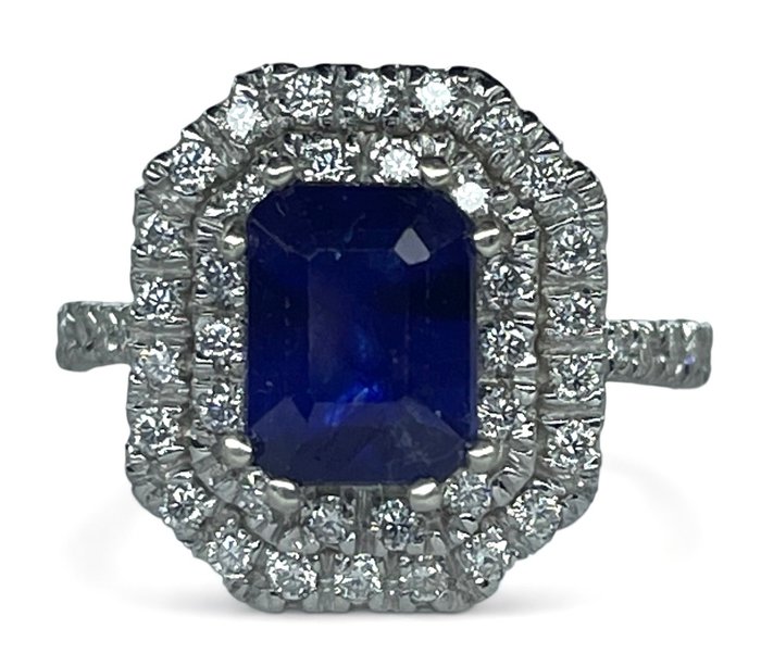 Ingen mindstepris - Ring - 18 kraat Hvidguld Safir - Diamant - INGEN RESERVEPRIS