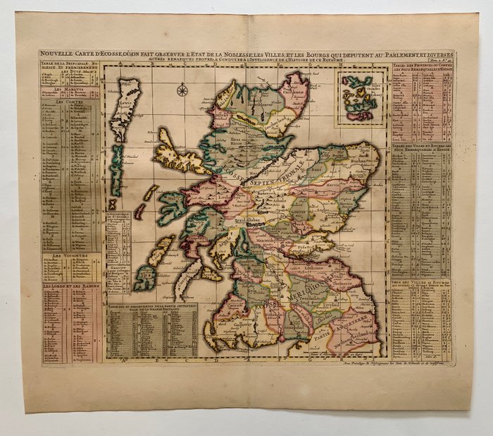 Scotland - Skotland; H. Chatelain - Nouvelle Carte D'Ecosse, ou L'on Fait Observer L'Etate De Nobelesse Les Villes, et Les Bourgs Qui - 1701-1720