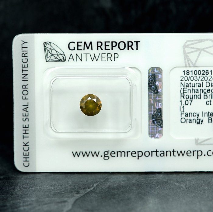 1 pcs Diamant  (Farvebehandlet)  - 1.07 ct - I1 - Gem Report Antwerp (GRA)