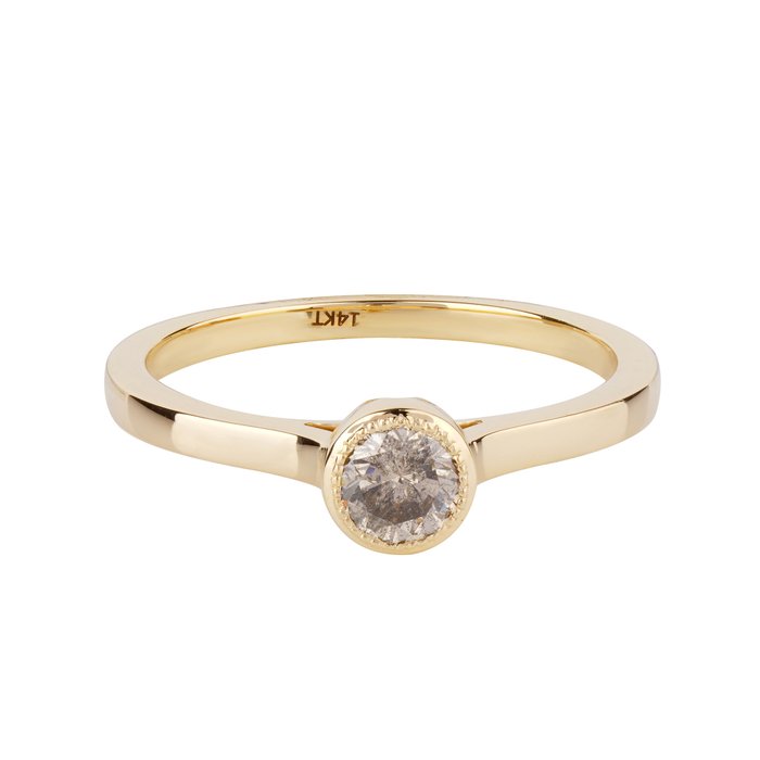 Ring - 14 karat Gulguld -  0.43ct. tw. Grå Diamant (Laboratoriedyrket diamant i fancy farver)