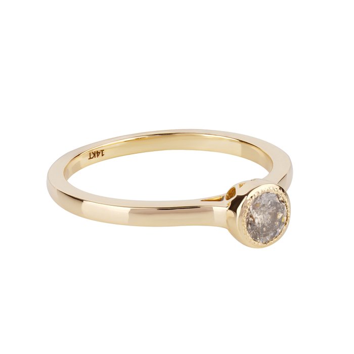 Ring - 14 karat Gulguld -  0.43ct. tw. Grå Diamant (Laboratoriedyrket diamant i fancy farver)