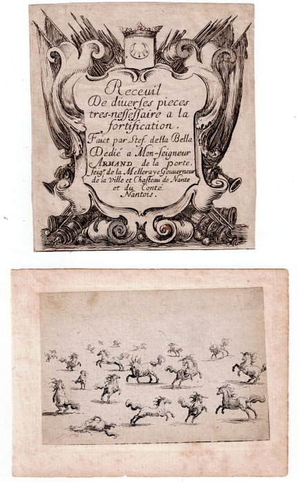 Stefano della Bella 610–1664), Jacques Callot (1592-1635) - A pair : Nineteen horses + Title etching