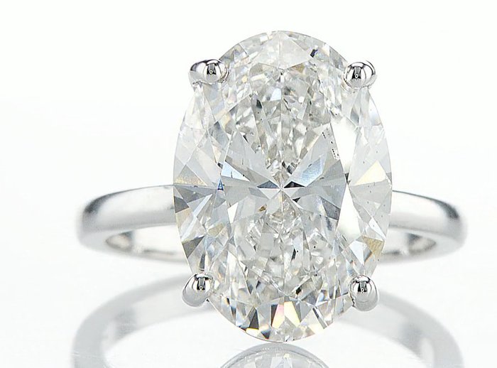 Ring - 14 karat Hvidguld -  6.51ct. tw. Diamant (Laboratoriedyrket) - F VS2 6.51CT