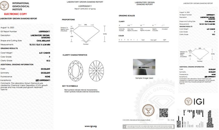 Ring - 14 karat Hvidguld -  6.51ct. tw. Diamant (Laboratoriedyrket) - F VS2 6.51CT