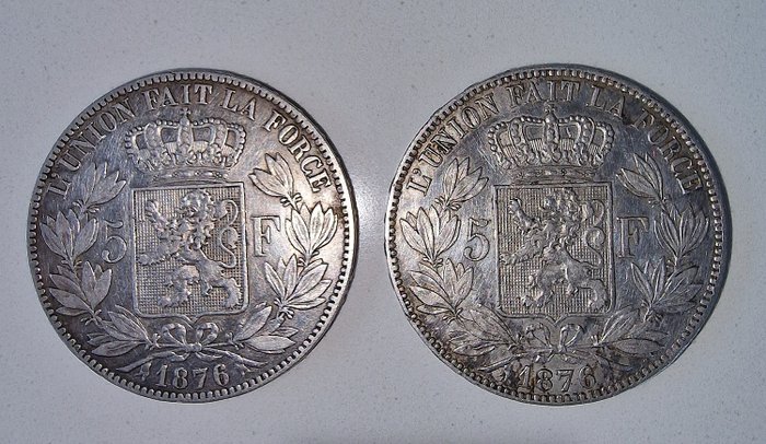 Belgien. Leopold II (1865-1909). 5 Francs 1876  (Ingen mindstepris)