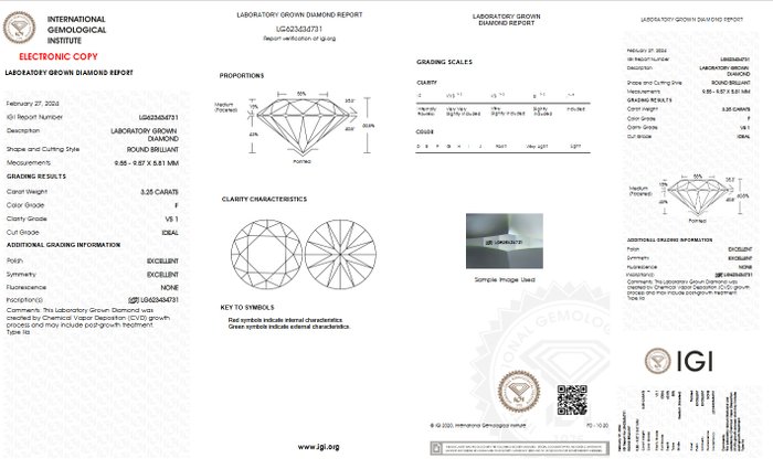 Ingen mindstepris - Halskæde med vedhæng - 14 karat Hvidguld -  3.25ct. tw. Diamant (Laboratoriedyrket) - F VS1 IGI Certificeret