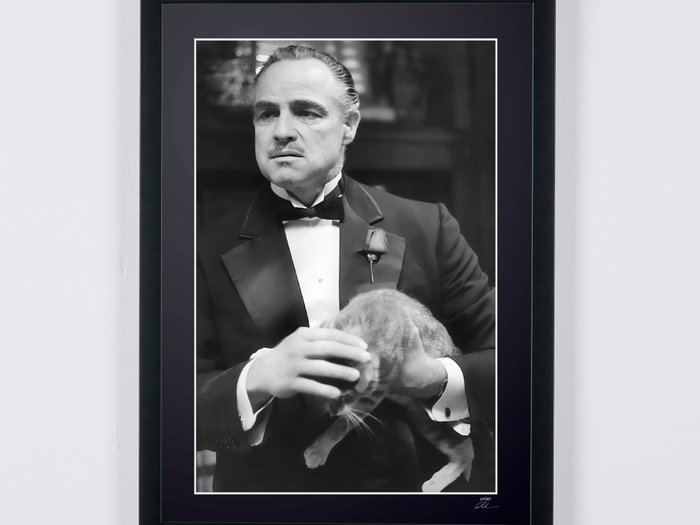 The Godfather, - Marlon Brando as "Don Vito Corleone" - Fine Art Photography - Luxury Wooden Framed 70X50 cm - Limited Edition Nr 03 of 30 - Serial ID 20535 - Original Certificate (COA), Hologram Logo Editor and QR Code - 100% New items.