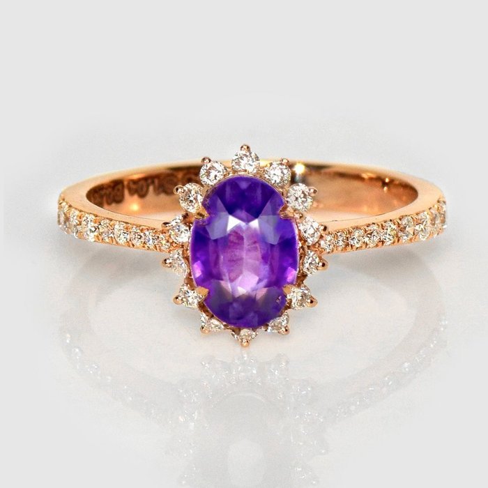 Ingen mindstepris - Ring - 14 karat Rosaguld -  1.40ct. tw. Safir - Diamant - IGI 1,04 ct uopvarmet