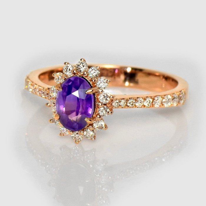 Ingen mindstepris - Ring - 14 karat Rosaguld -  1.40ct. tw. Safir - Diamant - IGI 1,04 ct uopvarmet