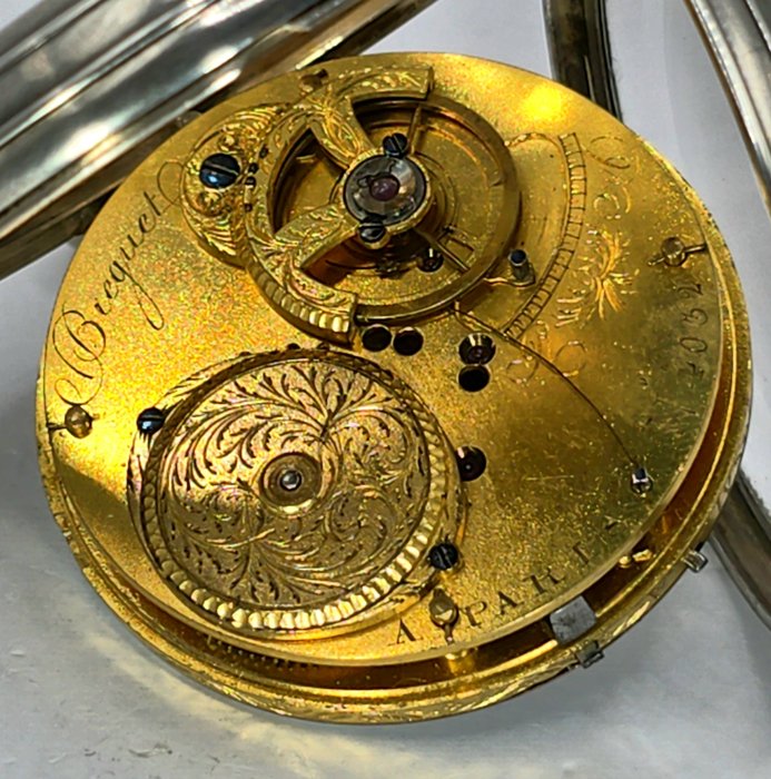 Breguet a Paris - Silber Taschenuhr - Spezialwerk - Tageskalender - Zentralsekunde - Frankrig omkring 1810